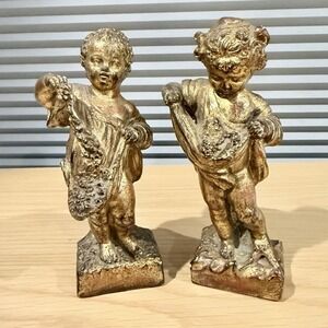 Vintage Pair Gilt Gold Borghese Putti Cherub Figurine Statues French Classical